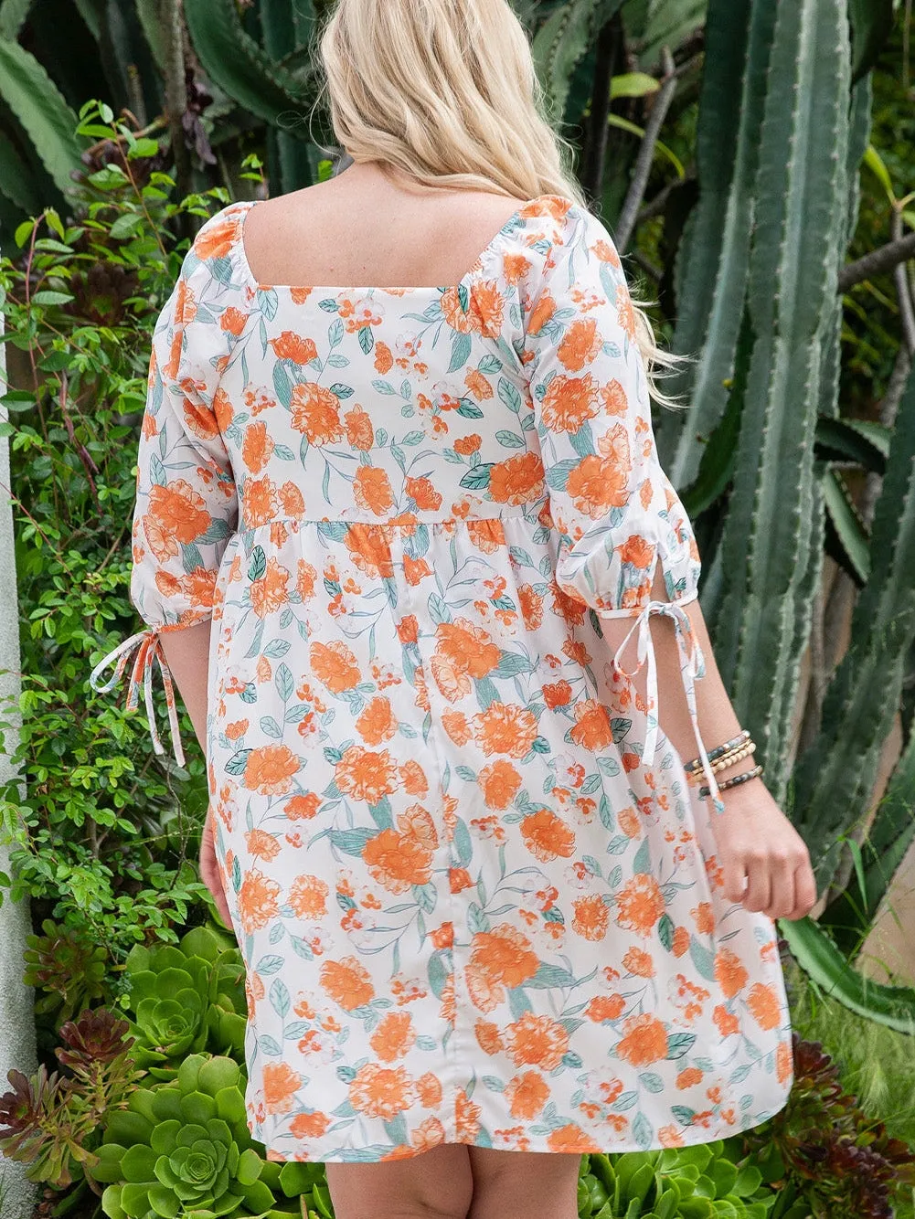 Bold Orange Floral Shift Dress for Plus Size Women